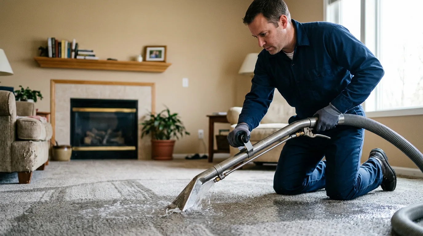 Water damage restoration technician working near Lakeview, AR